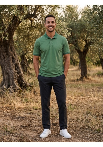 Maccali Erkek Yeşil Yazlık Basic Polo Yaka Tişört
