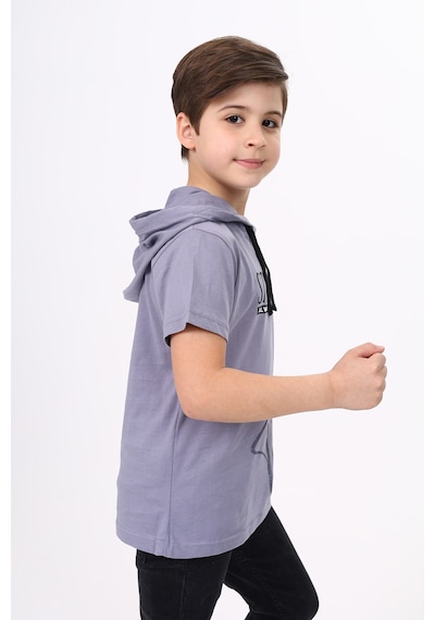 Toontoy Kids Toontoy Erkek Çocuk Baskılı Kapüşonlu Kısa Kollu Tişört Gri