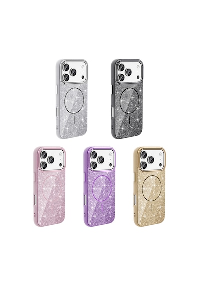 Apple iPhone Uyumlu 18 Pro Max Kılıf Dökülmeyen Simli Silikon Magsafe Kamera Yükseltili Pazarplus Pembe