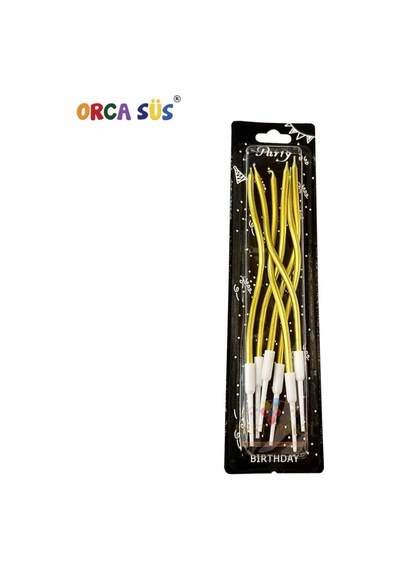 6'lı Spiral Şekilli Gold Renk Pasta Mumu Karışık