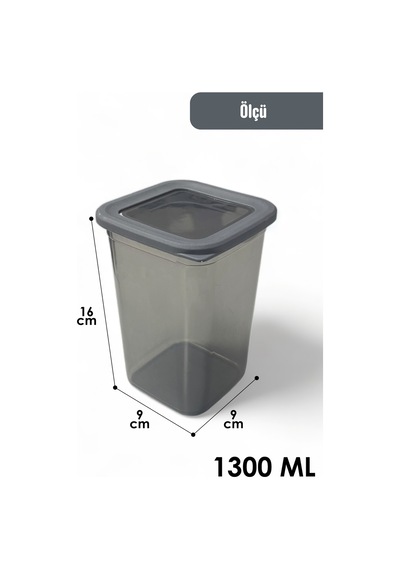 Kapaklı Erzak Bakliyat Saklama Kabı Kare Saklama Kutusu Seti 6 Adet 1300 Ml Plastik Gri Diğer