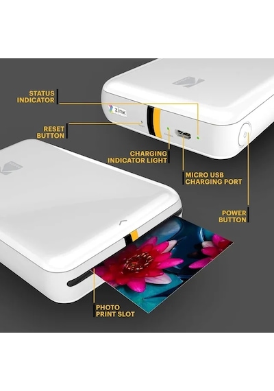 Kodak Step Anında Renkli Fotoğraf Yazıcısı Beyaz Printer Siyah
