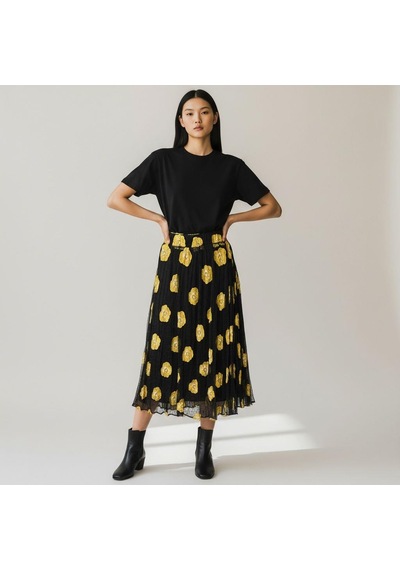 Eren Style Şifon Beli Lastikli Etek 95 Cm - 38-50 Sarı