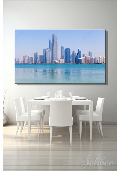Abu Dabi'nin Sahil Siluetini Skyline Gösteren Bir Manzara Yatay Kanvas Tablo 4593 Çok Renkli
