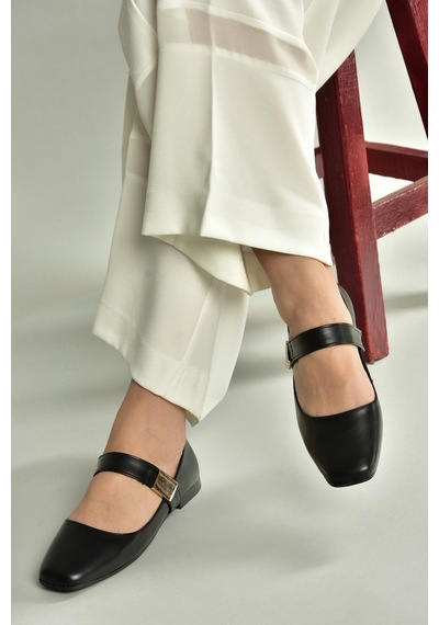Fox Shoes U726454509 Siyah Kadın Babet Siyah-suni Deri