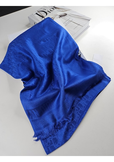 Cd Desen Kaşmir İpek Şal Silk Scarfs Hijab İthal Ürün Saks Mavi