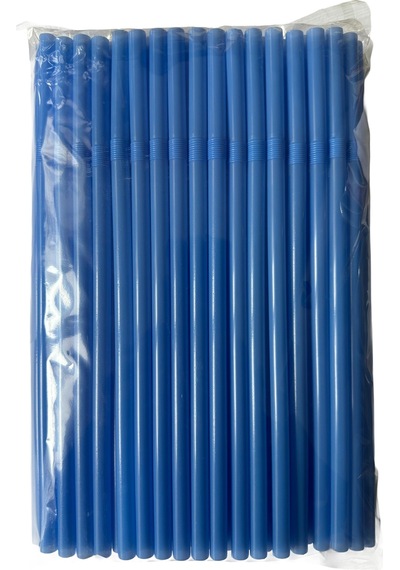 Omeyva Körüklü Mavi Kalın Buzlu Soğuk İçecek Pipet - 22 Cm. - 8 Mm. - 500 Adet