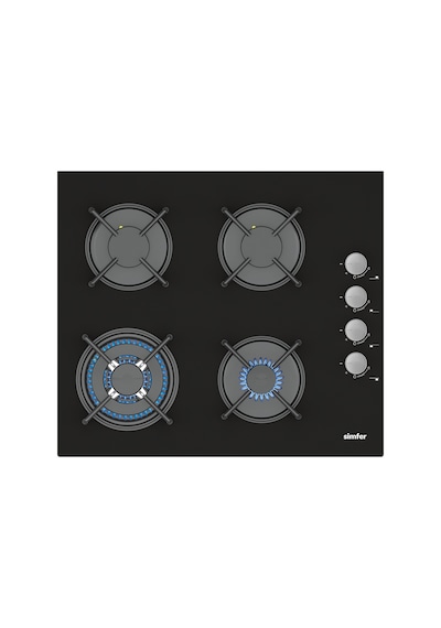Simfer 3508 60CM Ankastre Siyah Cam Ocak 3G+1Wok Emaye Izgara