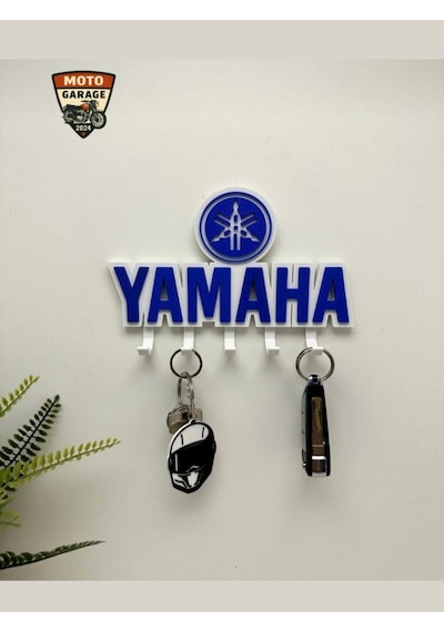 3d Yamaha Logolu Motosiklet Duvar Anahtarlığı - 5 Askılı Dekoratif Motorcu Askısı - 15 Cm