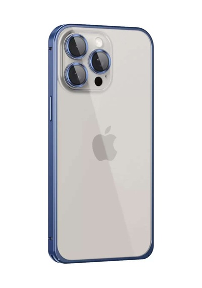 İphone 15 Pro Max Metal Bumper Mat Kapak - Lacivert