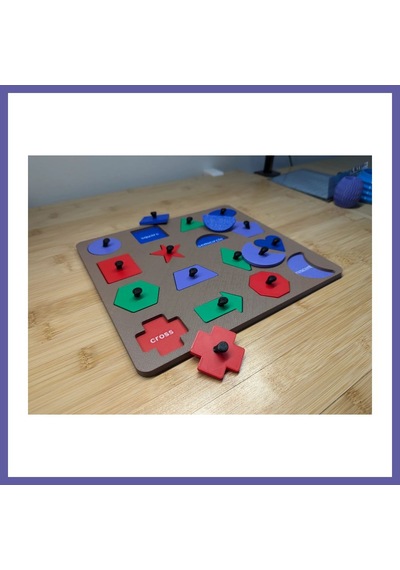 Bezos 3d Baskı İngilizce Etiketli Şekil Tanıma Puzzle Tahtası - 16 Geometrik Şekil, Bilişsel Gelişim Ve Kelime Öğrenme Seti Nıda