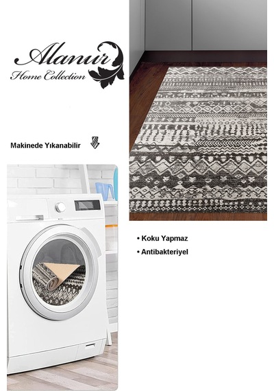 Dekoreko Kaymaz Taban Djt Mutfak Halısı Yıldız Deri Iskandinav F5080 Antrasit