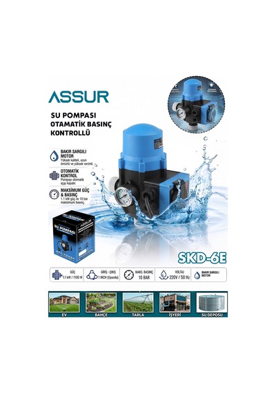 Assur 220v Skd-6e 1.1kw 10 Bar Su Pompası Otomatik Basınç Kontrol Cihazı-3151