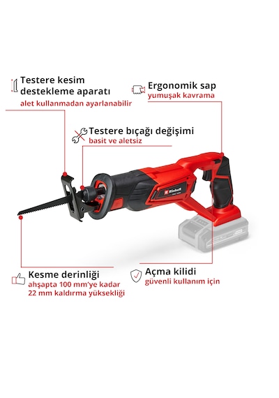 Einhell TE-AP 18/22 Li, Akülü Kılıç Testere Seti (2,5 Ah Akü ve Şarj Cihazı Dahildir)