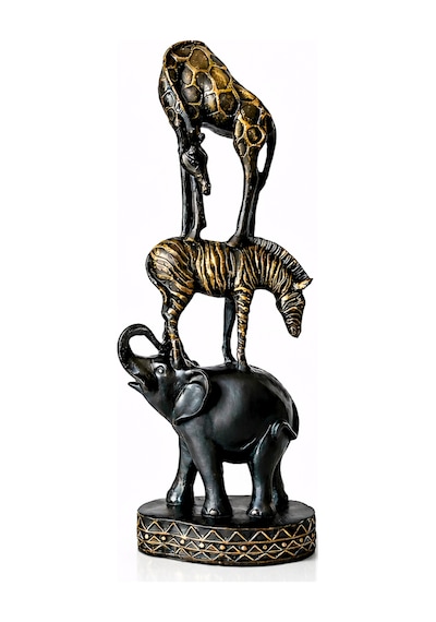 Safari Fil Zebra Zürafa Figür Siyah Eskitme Dekoratif Biblo