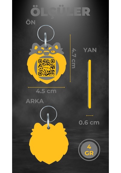 Petjoo 13.Bert Sarı-Gri Qr'lı Köpek Künyesi