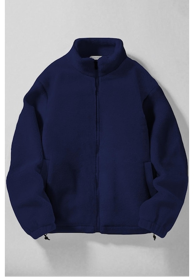 Ghassy Co. Erkek Alaska Regular Peluş Sherpa Kışlık Tam Fermuarlı Polar Sweatshirt Lacivert