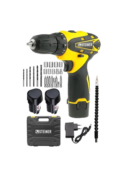 Steiner 36 V Sjs Çift Metal Şanzıman Çift Akülü Şarjlı Vidalama Matkap + 24 Parça Set Sarı Steiner 36 V Sjs Çift Metal Şanzıman Çift Akülü Şarjlı Vidalama Matkap + 24 Parça Set Sarı