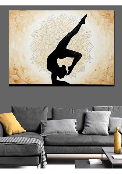 Yoga Pozlu Kadın Silüeti Çizimi Dekoratif Kanvas - Mdf Ahşap Tablo
