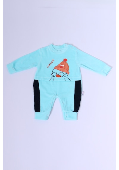 Hçm Bebek Kadife Tulum Uzun Kollu Çıtçıtlı Baskılı D5 Mavi