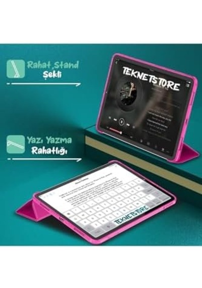 İpad Air 11 M3 2025/m2 2024/air 10.9 2022/2020 İle Uyumlu Kılıf, Kapaklı, Standlı, Uyku Modlu Smart, Şeker Pembe