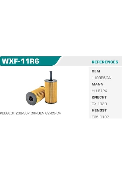 WINKEL WXF-11R6 Yağ Filtresi 106 Yeni Model 206 -04 306 00- 307 01- Partner / Saxo Xsara II C2 C3 Berlingo 1.4 1.6 16V Eco