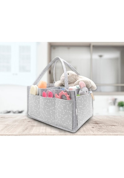 Babyjem 772 Gri Keçe Anne Bebek Bakım Çantası Çiçek