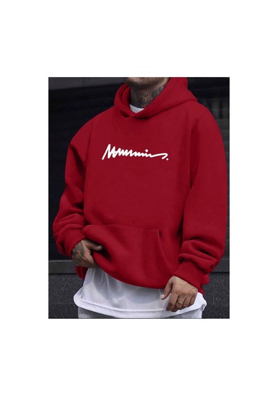 Medinenur Erkek El Yazılı Baskılı Kapüşonlu Sweatshirt Kırmızı