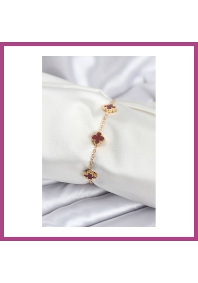 Gees Global 316l Çelik Gold Renk Bordo Baby Boy Yonca Kadın Bileklik Gbzs