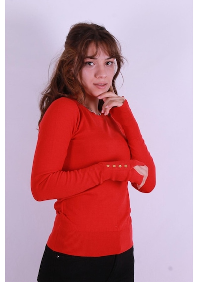 Fashion Friends 24k0023k1 Kadın Bisiklet Yaka Kazak Kırmızı