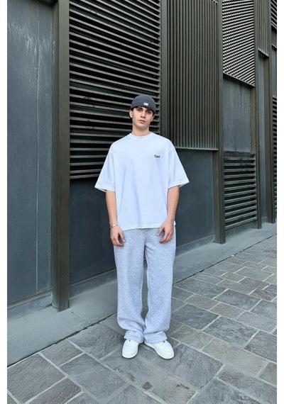 Flaw Nakışlı Oversize Tişört Beyaz Beyaz