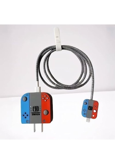 18w-20w Şarj Adaptörü İle Uyumlu Nintendo Switch Tasarımlı Şarj Başlığı Ve Şarj Kablo Koruyucu Set Renkli