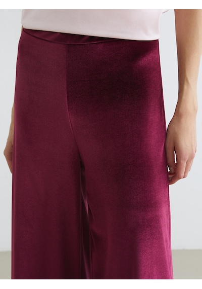 Lcwaıkıkı Basic Bordo Beli Lastikli Geniş Paça Kadın Kadife Pantolon