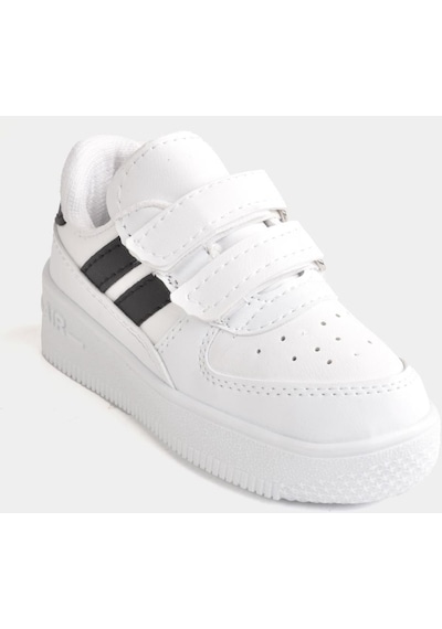 Günlük Unisex Çocuk Şeritli Beyaz Sneaker Cırtlı Hafif Rahat Spor Ayakkabı 001