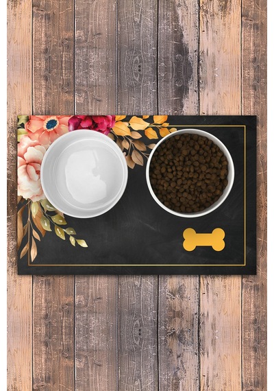 Evaşk Vinil Kaymaz Tabanlı Keçe Baskılı Evcil Hayvan Pet Mama  Paspası 30x45 Renk KEMİK PM1630KE