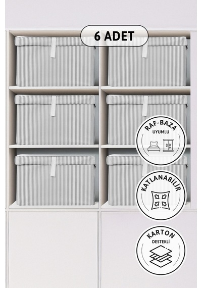 Kapaklı Baza 6'lı Hurç 50x40x19 - Gri Gri