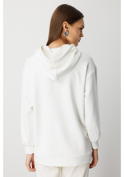Mizalle Yumuşak Dokulu Kapüşonlu Ekru Sweatshirt Ekru