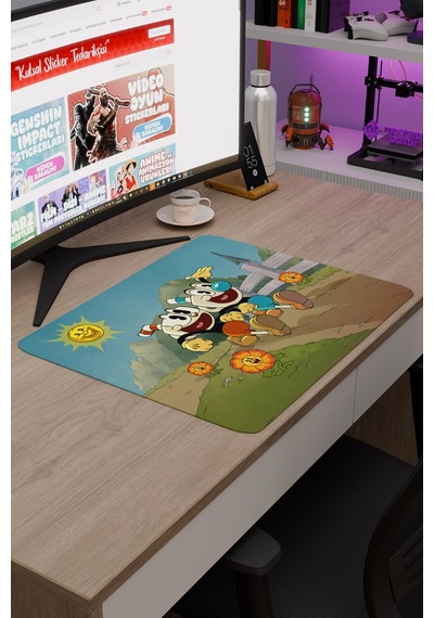 Cuphead Kaymaz Dikişli Kauçuk Oyuncu Mousepad V4 - 48x40 Xl Gaming Mouse Pad Fare Altlığı