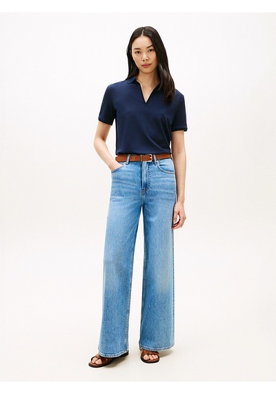 Tommy Hilfiger Lyocell Pıque Open-nk Ss Polo Kadın Mavi Polo - Ww0ww48720