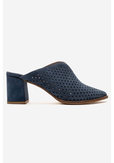 Luvishoes Toen Kot Mavi Süet Hakiki Deri Kadın Kalın Topuklu Terlik