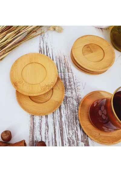 Ahşap Çay Tabağı 6 Lı Set Bardak Fincan Kupa Altlığı Yuvarlak Ahşap