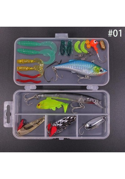 24 Parça Sahte Olta Yem Ve Aksesuar Seti Silikon Rapala Jig Kaşık