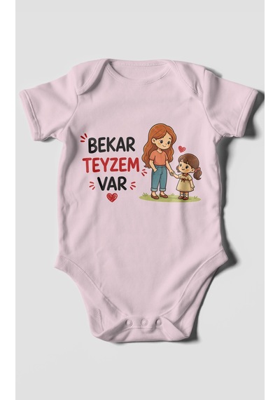 Morivokids Bekar Teyzem Var Kısa Kollu Bebek Body %100 Pamuk Bebe Pembe
