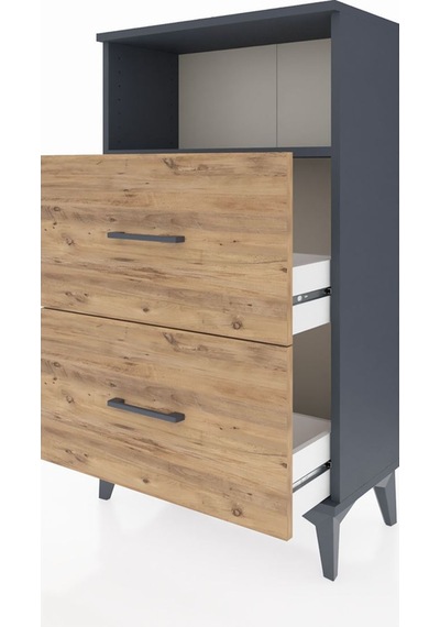 Arges Komodin Tek Raflı 2 Çekmeceli 60x30x106 Antrasit-çam Antrasit