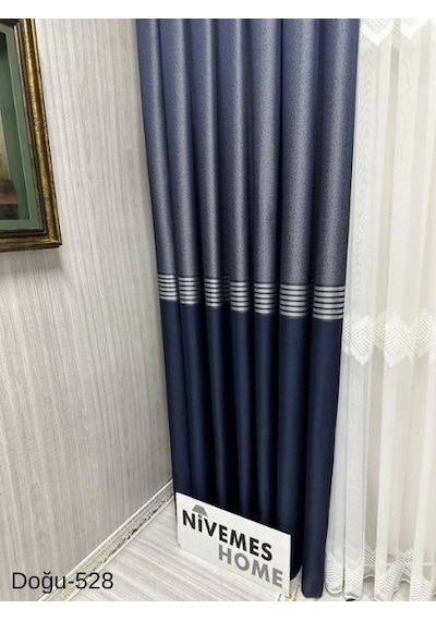 Nivemeshome Doğu Lacivert- Gold Ft671536 V-528 1/3 Sık Pileli Fon Perde Apm Lacivert - Gold