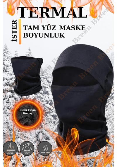Termal Tam Yüz Kar Maskesi, Rüzgar Korumalı, Siyah Renk, Tek Beden Belirtilmemiş
