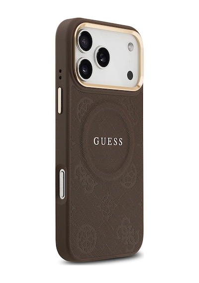 Apple Uyumlu iPhone 17 Pro Max Kılıf Guess Lisanslı M-safeli Sıcak Baskı Yazı Logolu Pu Deri Peony Kahverengi Kahverengi