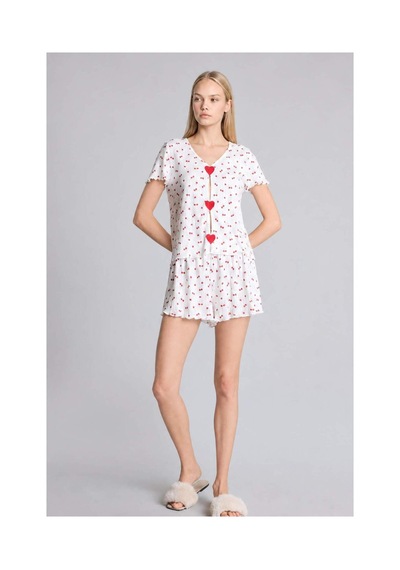 Defacto Regular Fıt Şortlu Kısa Kollu Desenli 2li Ecru Pijama Takımı H6373ax26hser98 Ekru-er98