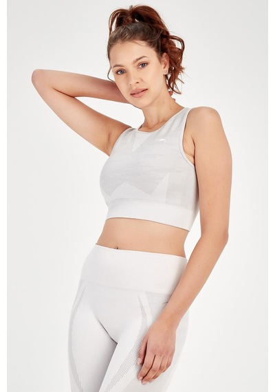 Maraton Active Slimfit Kadın Bisiklet Yaka Kolsuz Fitness Ekru Bra 813054-Ekru