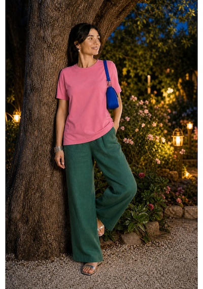 Modi Green Unisex Regular Fit Süprem Sıfır Yaka Kısa Kollu Tişört - Pembe